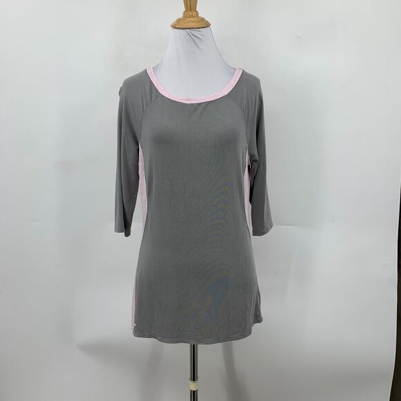 Adidas Shirt Womens S Pink Gray Colorblock Quarter Sleeve Athletic Stretch Tee - Picture 2 of 11